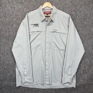 Simms TFO Temple Fork Outfitters Fly Fishing Shirt Men XL Vented Gray Button Up‎